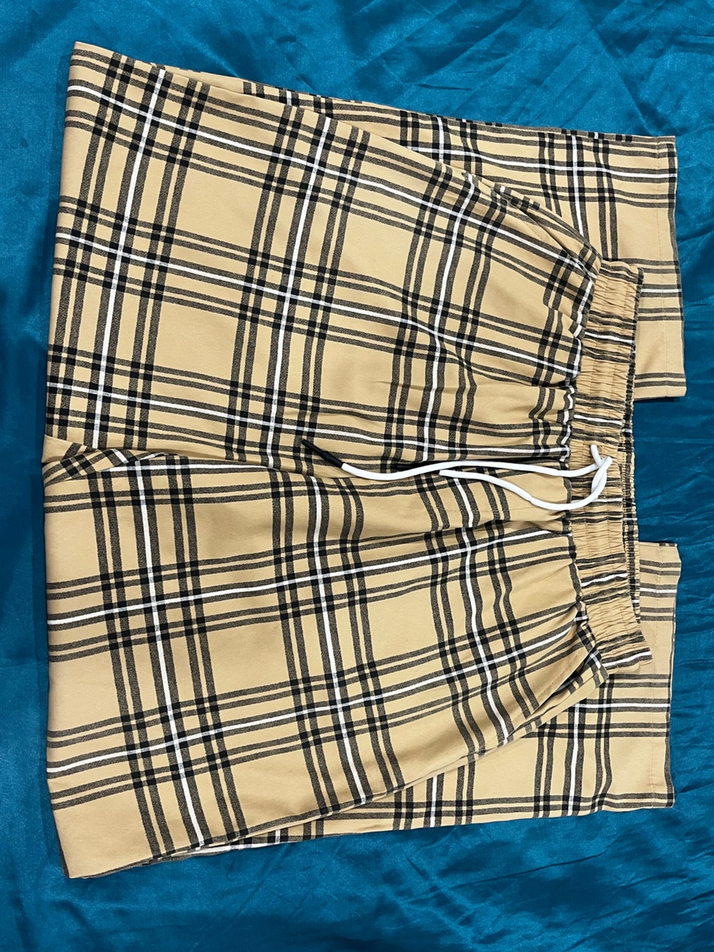 SHEIN Beige Plaid Drawstring Trousers